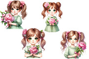 Watercolor girl With peonies Flower, an Illustration by Designworld (Thumbnail 3 of 5)