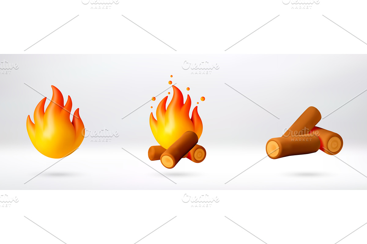 3d cartoon campfire icon set, an Object Illustration by Abscent