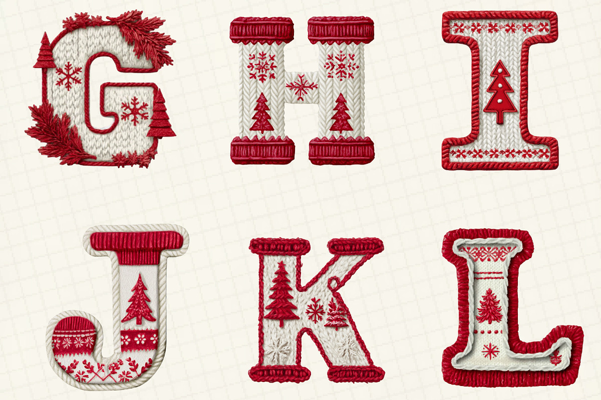 Knitted Christmas Alphabet Clipart, an Illustration by DreamCafeArt (Photo 3 of 7)