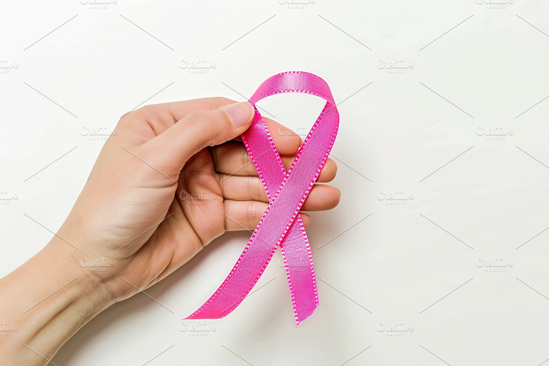 Pink ribbon in female hand, breast cancer, a Photo by AlyaAnd