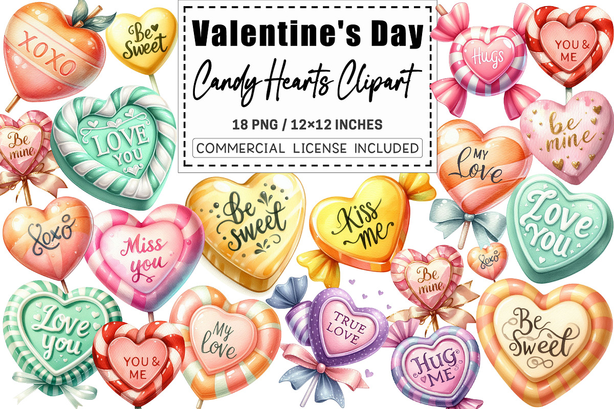 Valentine's Day Candy Hearts Clipart, a Graphic by CitraGraphics (Photo 1 of 3)