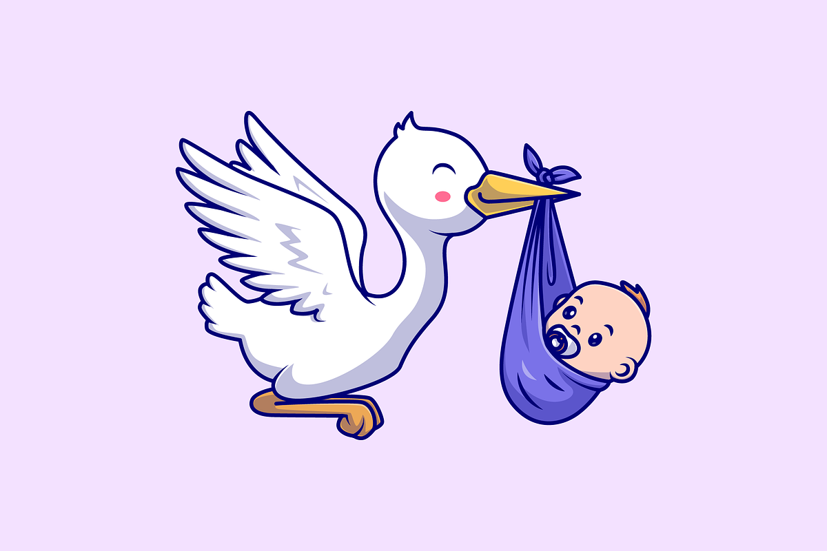 Cute Stork Bird Bring Baby Cartoon, an Animal Illustration by Catalyst Labs