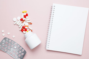 Concept of medicine, healthcare, and pharmaceutical industry. White bottle cont, a Photo by matucha
