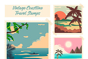 Vintage Coastline Travel Stamps, a Seasonal Illustration by JYa_Design (Thumbnail 1 of 4)