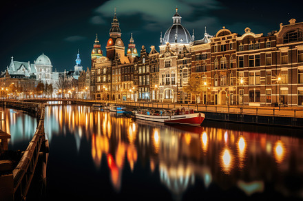 Amsterdam cityscape at night, Hollan, a Photo by Iftikhar Alam