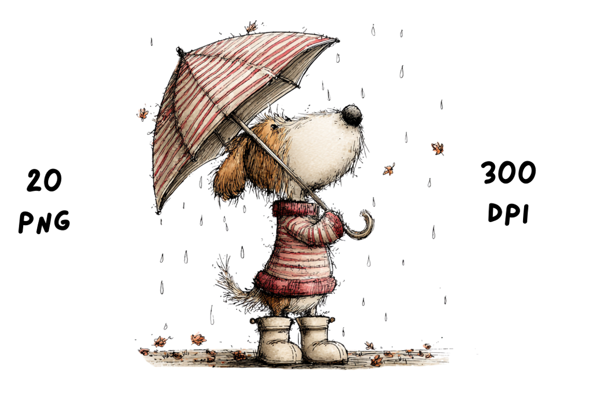 Whimsical Rainy Dog Clipart, an Animal Illustration by GiraffeCreative (Photo 5 of 20)
