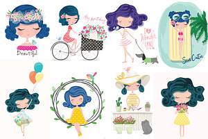 set with cartoon girls - cute girls