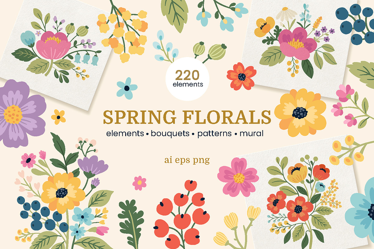 Spring Florals | Clipart and Pattern, a Decorative Illustration by Leysan Shayak (Photo 1 of 12)