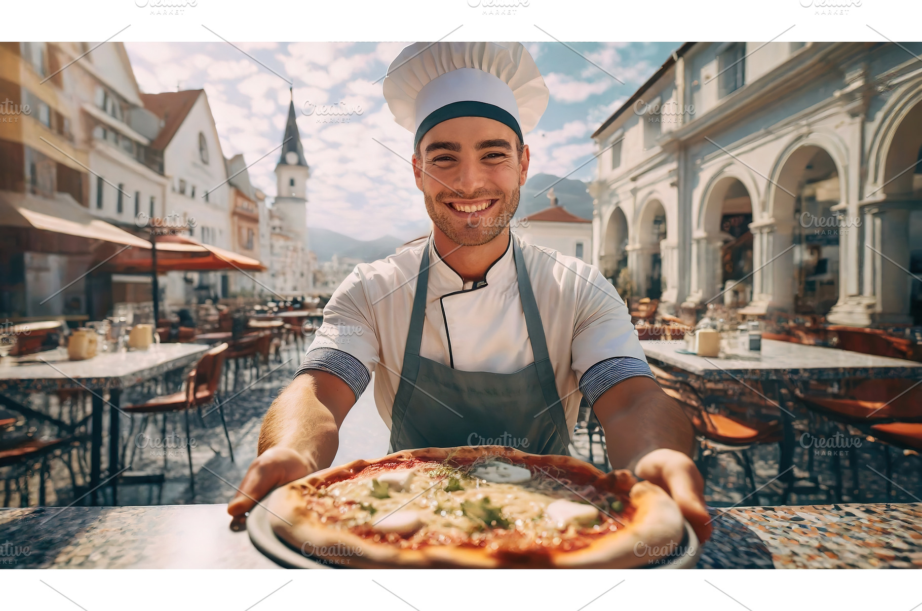A cheerful chef presenting a freshly, an Architecture Photo by Igor Tichonow