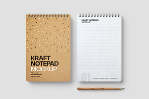 Kraft Notepad Mockup Set, Sketchbook