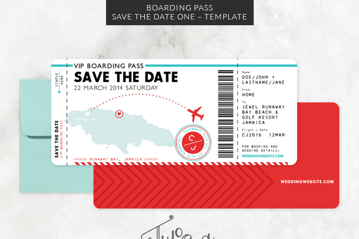 Boarding Pass Save the Date Template, an Invitation Template by Two if by Sea Studios
