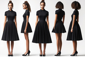 Elegant black dress modeled by a wom, a Photo by Tanuart