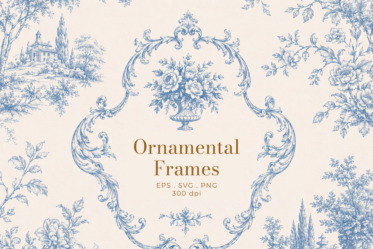 Vintage Toile de Jouy Frames Florals, an Object Graphic by Olya Creative (Photo 6 of 15)