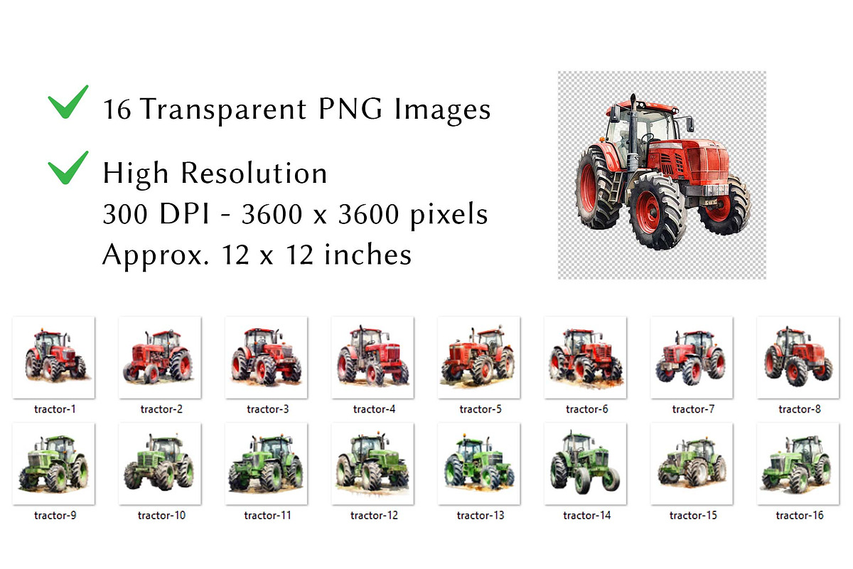 Tractor Watercolor Clipart, a Transportation Illustration by milkghost (Photo 2 of 2)