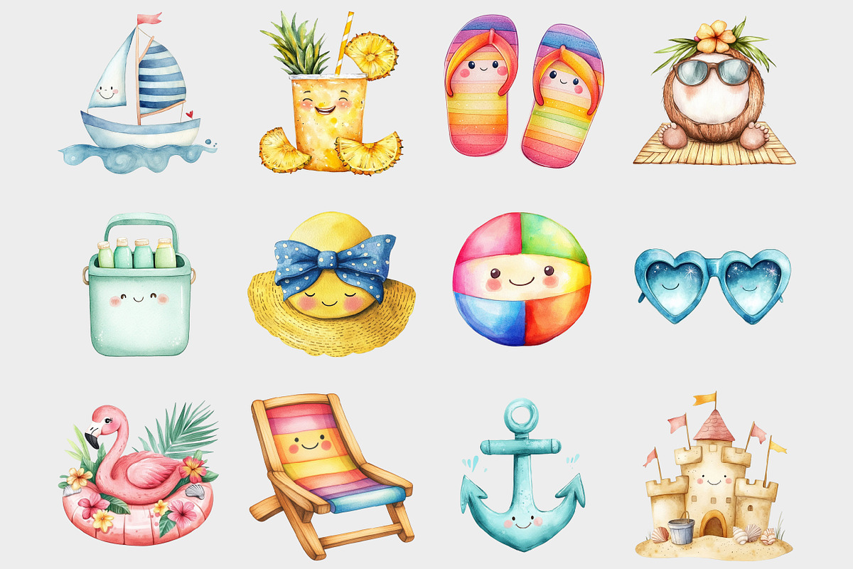 Watercolor Cute Summer Clipart, a Seasonal Illustration by Design Market (Photo 3 of 5)