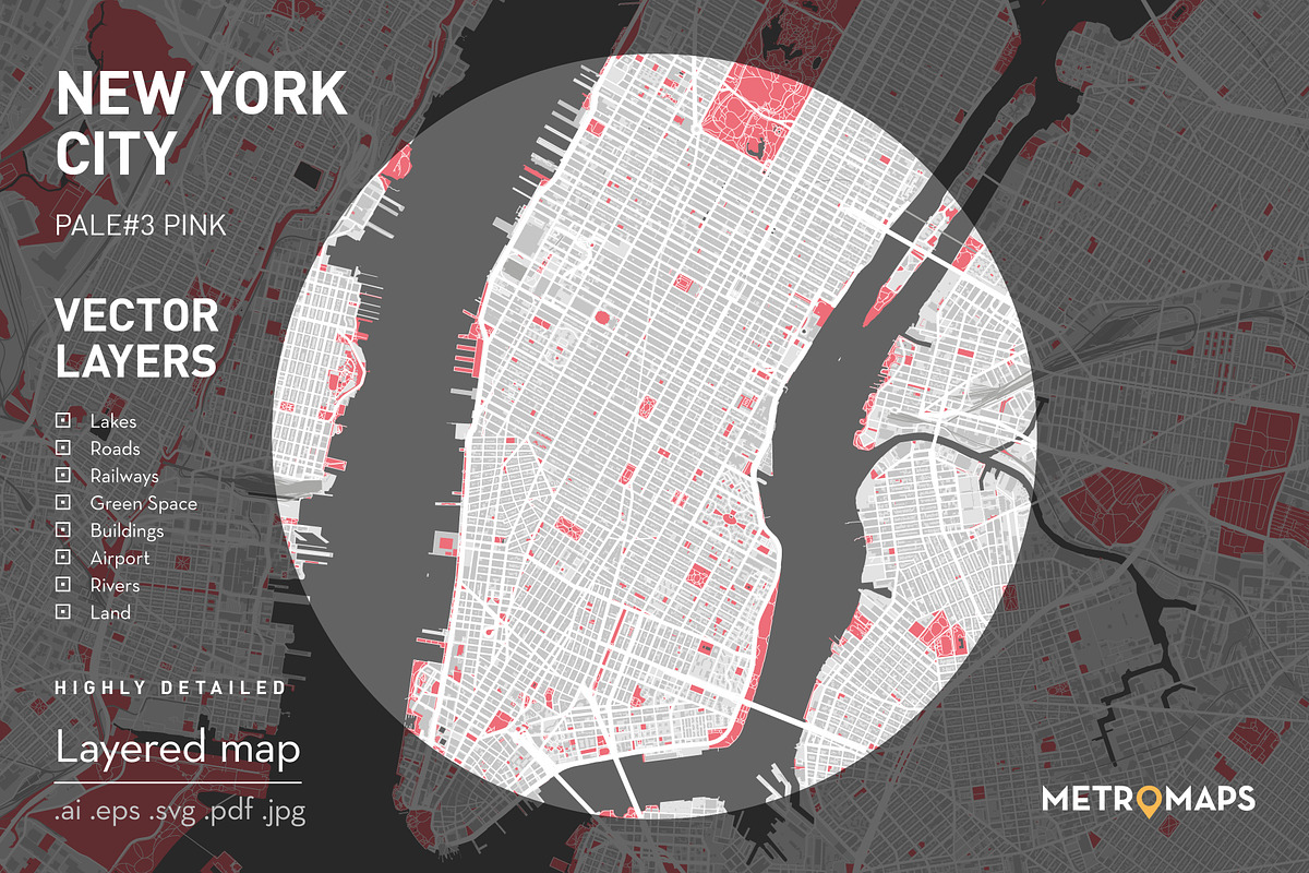 New York Map – Pale / Pink, an Illustration by MetroMaps (Photo 1 of 3)