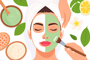 Man face lying at bed with face mask applied reciving skin treat, a Person Illustration by DanFLCreativo