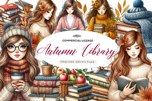 Watercolor Autumn Library Clipart, an Illustration by CreationArt