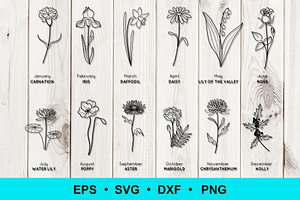 Birth Flowers Clip Art Vector File