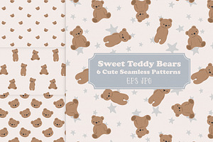 6 Teddy Bears Seamless Patterns, a Pattern Graphic by Kokoshka