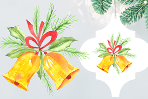 Christmas Watercolor Bell Clipart