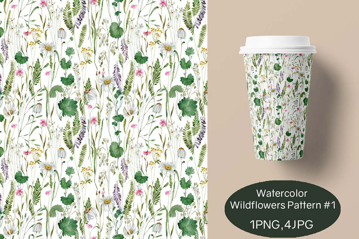 Watercolor Wildflowers Pattern #1, a Pattern Graphic by TanyaOak (Photo 1 of 7)