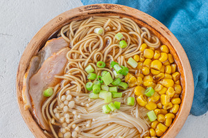 Japanese Ramen Soup With Pork Belly Corn And Enoki Mushrooms, a Food & Drink Photo by Alexander Prokopenko