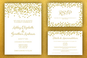 Gold Glitter Wedding Invite Package, a Stationery Template by BF Studios