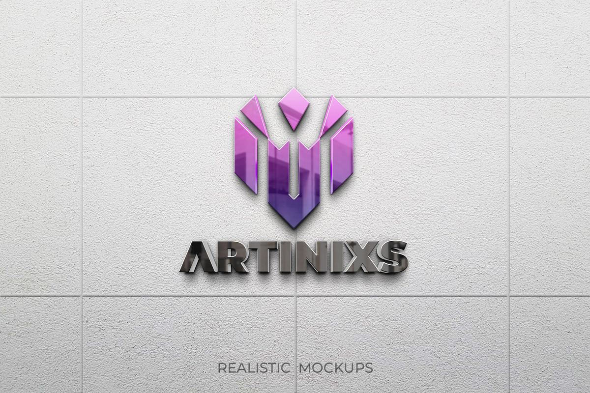3D Glass Reflection Wall Logo Mockup, an Advertising Mockup by Modaldesain (Photo 3 of 6)