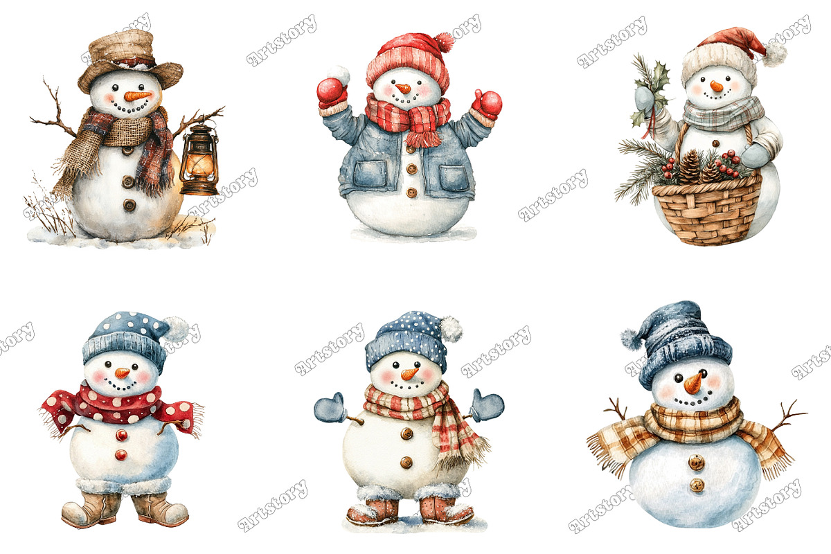 Old Vintage Christmas Snowman Bundle, an Illustration by designcity5 (Photo 3 of 5)