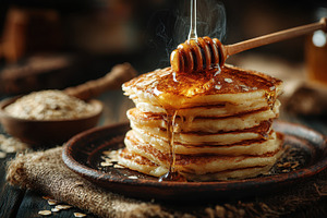 Honey Drizzled Pancakes Stack Delici, a Photo by Pixeness Studio