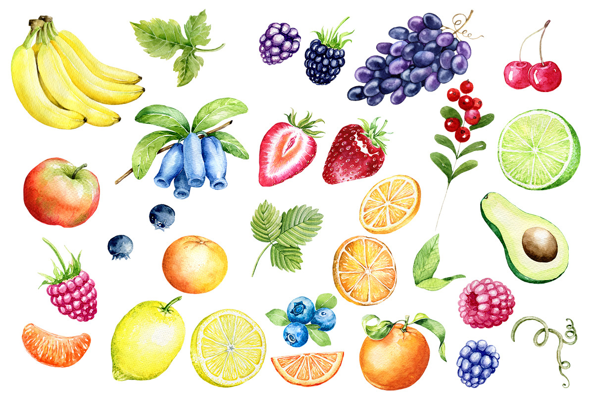 Watercolor fruits and berries, an Object Graphic by SimpleWishesArt (Photo 2 of 4)