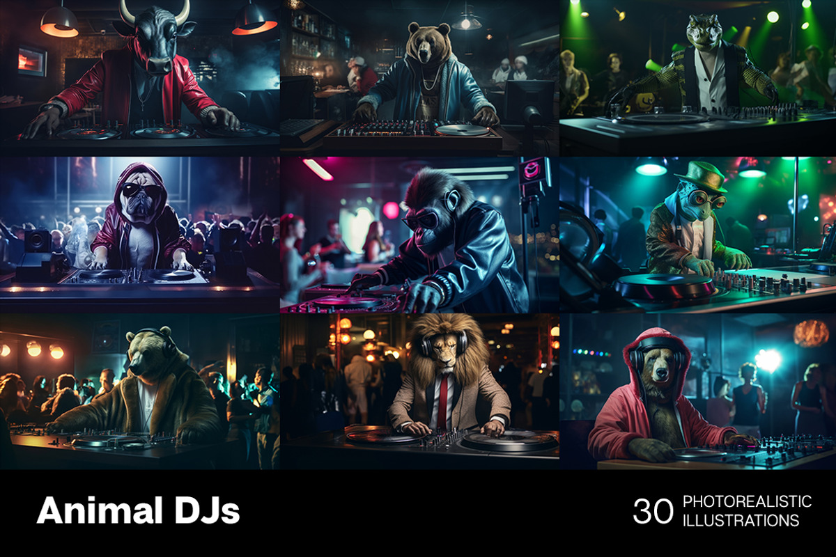 Animal DJs. 30 images, an Animal Illustration by Handmadefont (Photo 4 of 10)