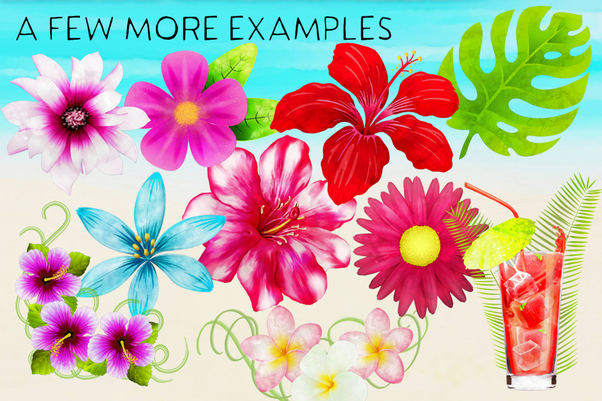 Tropical Cocktails & Flower Set, a Food Illustration by Little Bunny Sunshine (Photo 4 of 9)