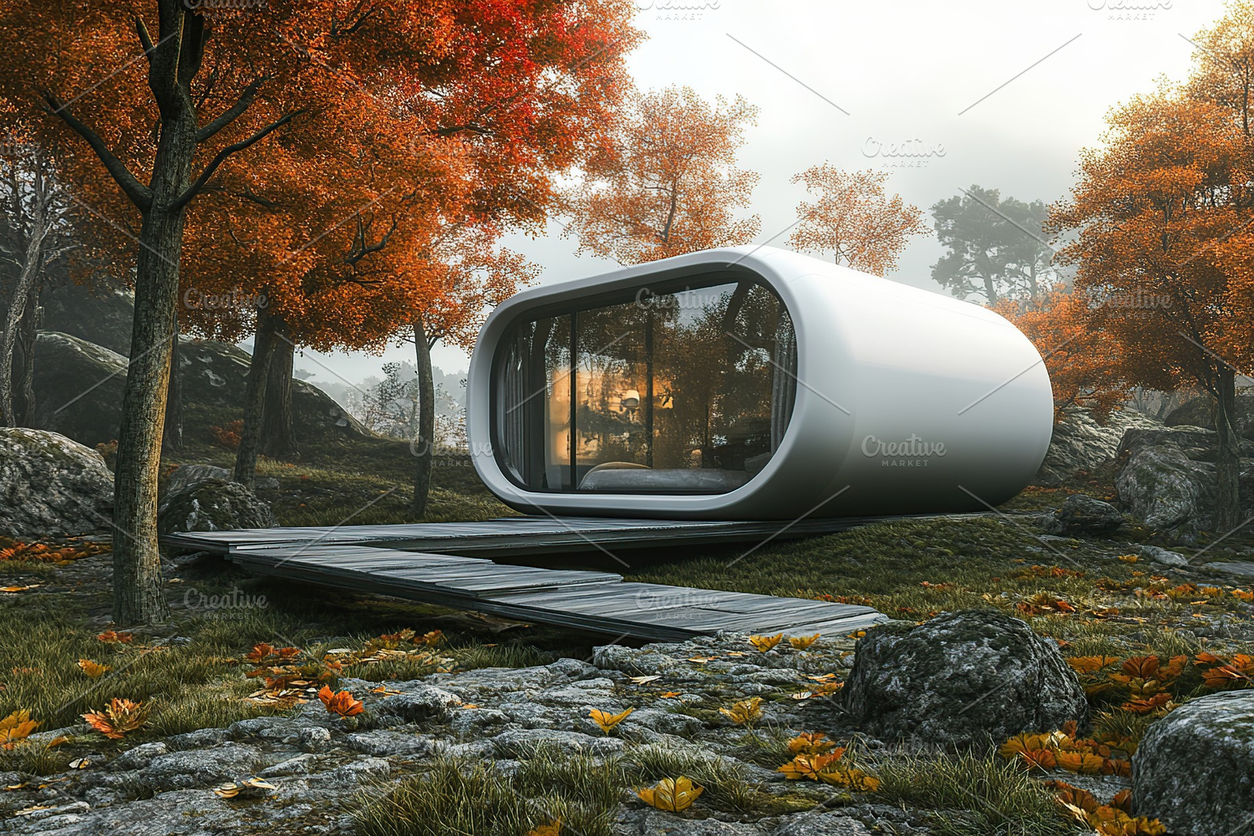 Beautiful futuristic facade of house building in the forest, an Architecture Photo by AlyaAnd