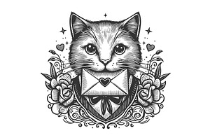 Cute vintage cat holding love letter, an Animal Illustration by AlexArt