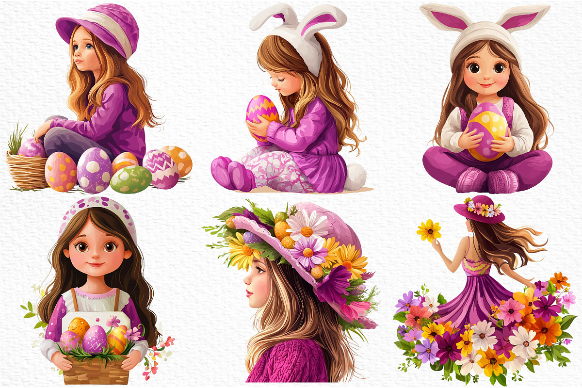 Whimsical Easter Girl Clipart, an Illustration by Craft Nest (Photo 9 of 9)