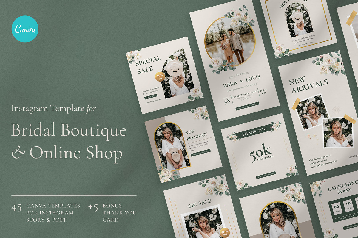 Bridal Boutique Instagram Kit CANVA, a Social Media Template by Baliniz (Photo 1 of 10)
