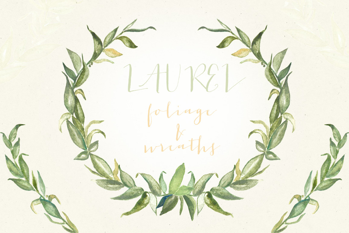 Laurel foliage wreaths. Watercolor., a Texture Illustration by LABFcreations (Photo 2 of 5)