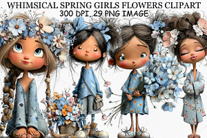 Whimsical Spring Girls Flowers PNG, an Illustration by Canvas Craft