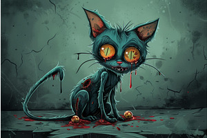 Creepy Cartoon Cat In A Spooky