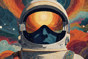 Astronaut explores cosmic colors, a Photo by Beautiful things