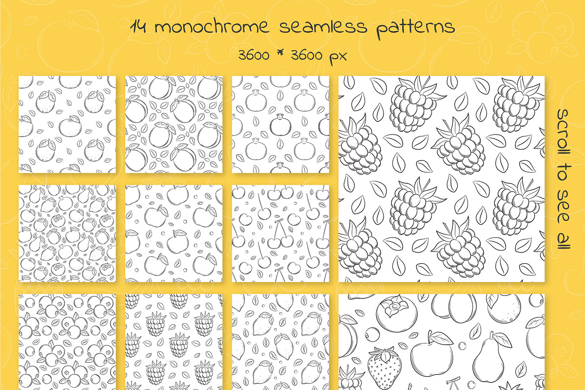 Bright fruits. Cliparts and Patterns, a Food Illustration by Valeria Soloveva (Photo 3 of 14)