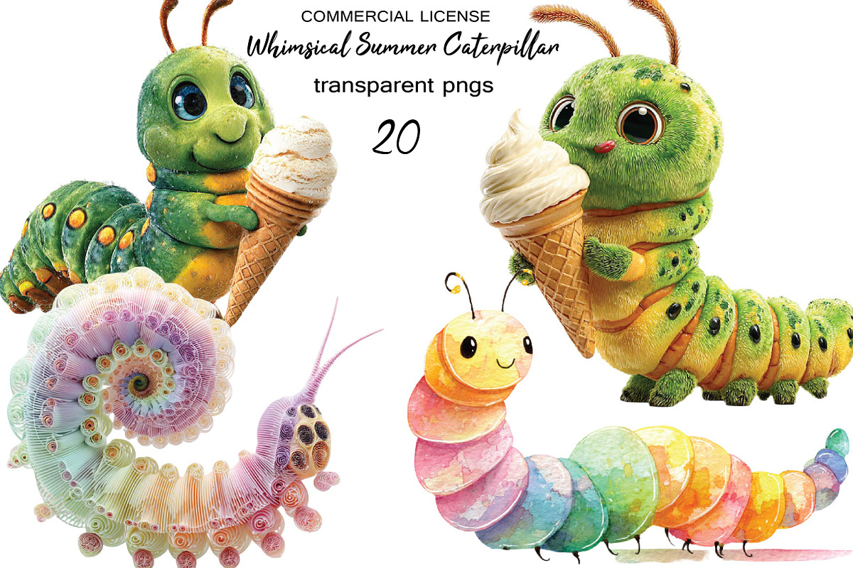 Whimsical Summer Caterpillar Clipart, an Animal Illustration by SVGArt (Photo 1 of 9)