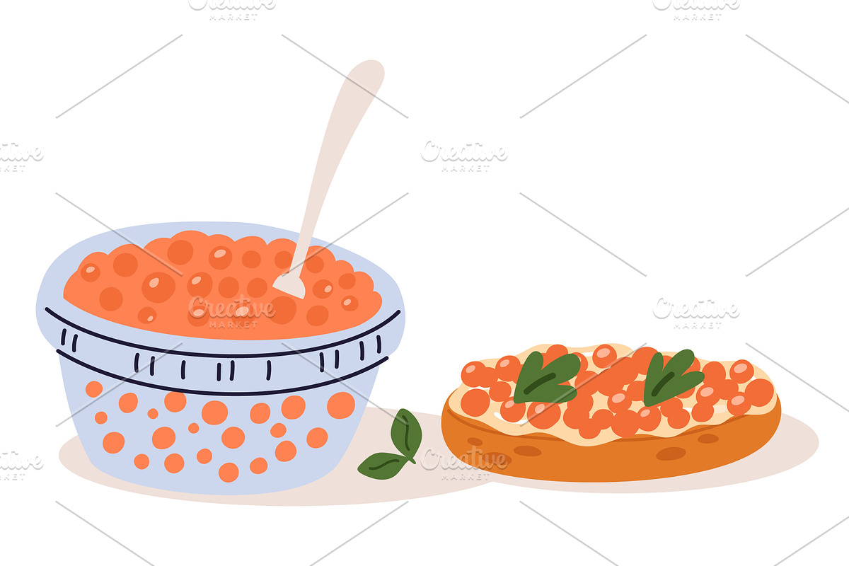 Fish caviar platter. Sandwich with, a Food Illustration by Vectorbuum