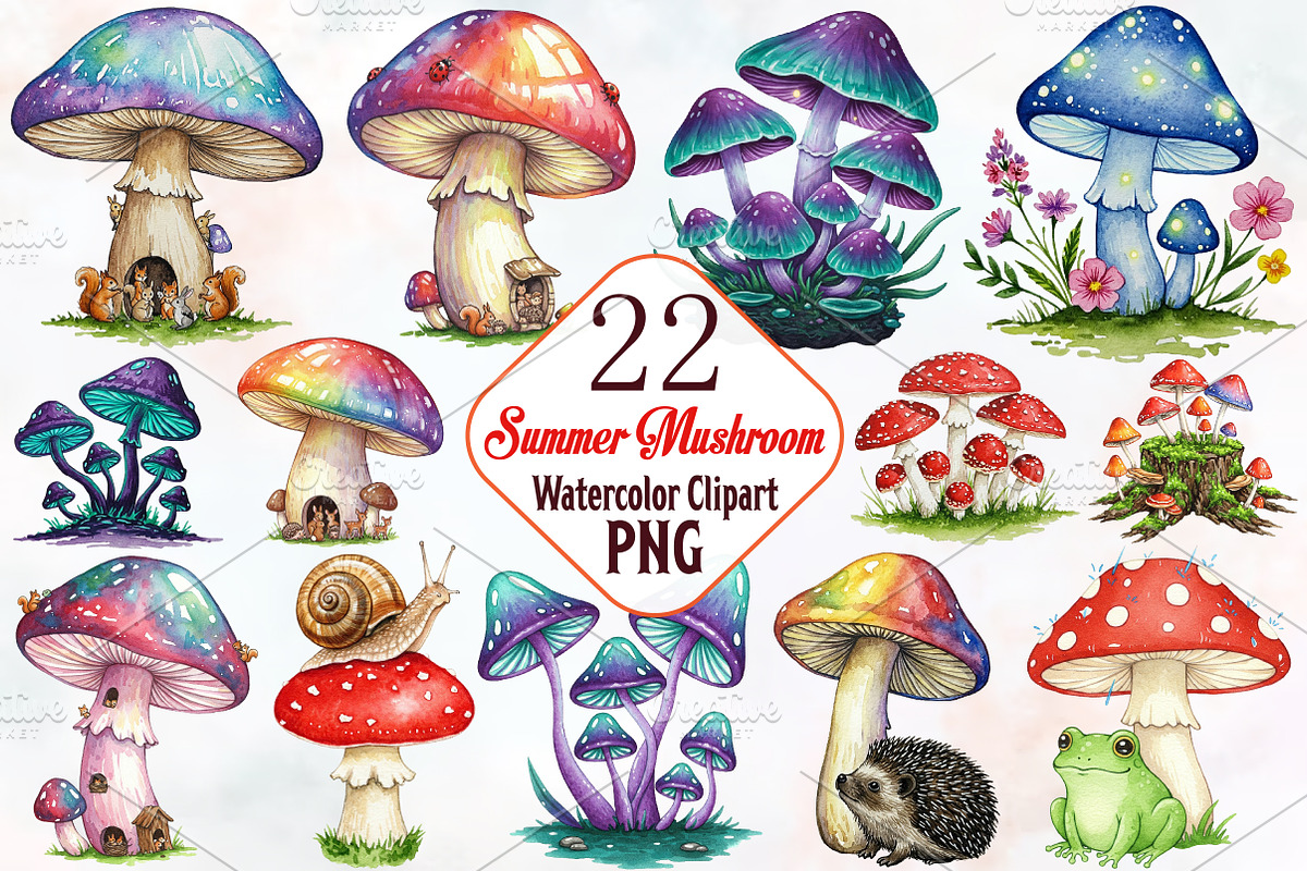 Summer Mashrooms Clipart, an Illustration by RobertsArt (Photo 1 of 7)