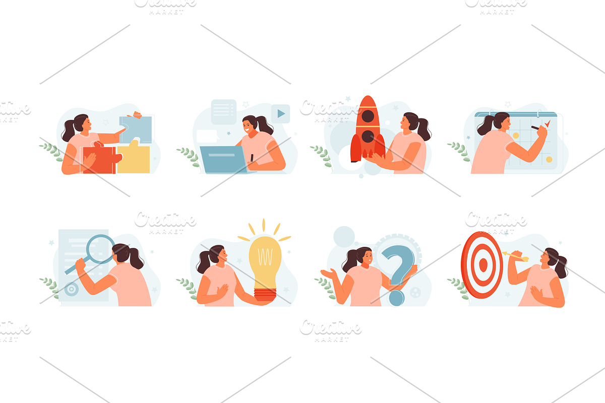 Character business girl in various, a Person Illustration by artbesouro