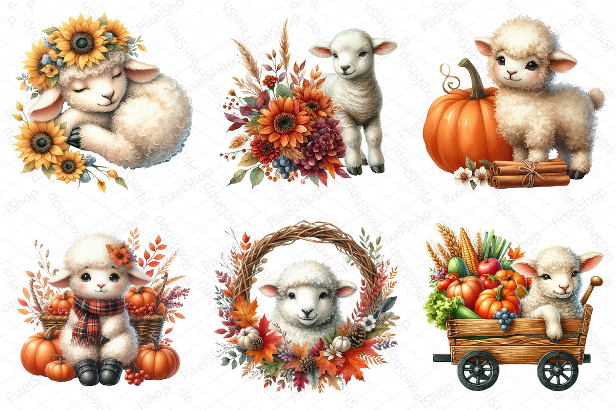 Watercolor Autumn Sheep Clipart, an Illustration by DreamPrint404 (Photo 3 of 6)