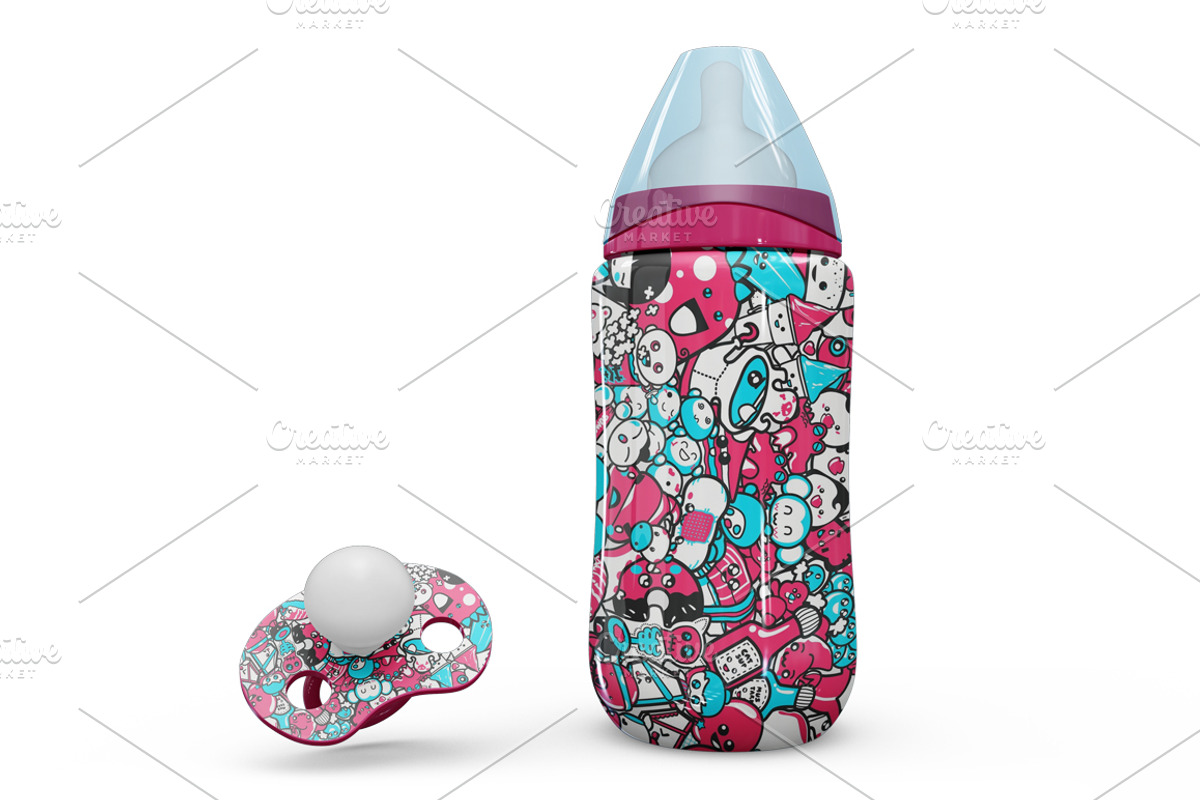 Baby Bottle and Pacifier Vol1 Mockup, a Product Mockup by PixelMockup