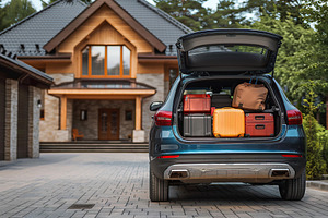 Modern car with open trunk with baggages, a Transportation Photo by AlyaAnd